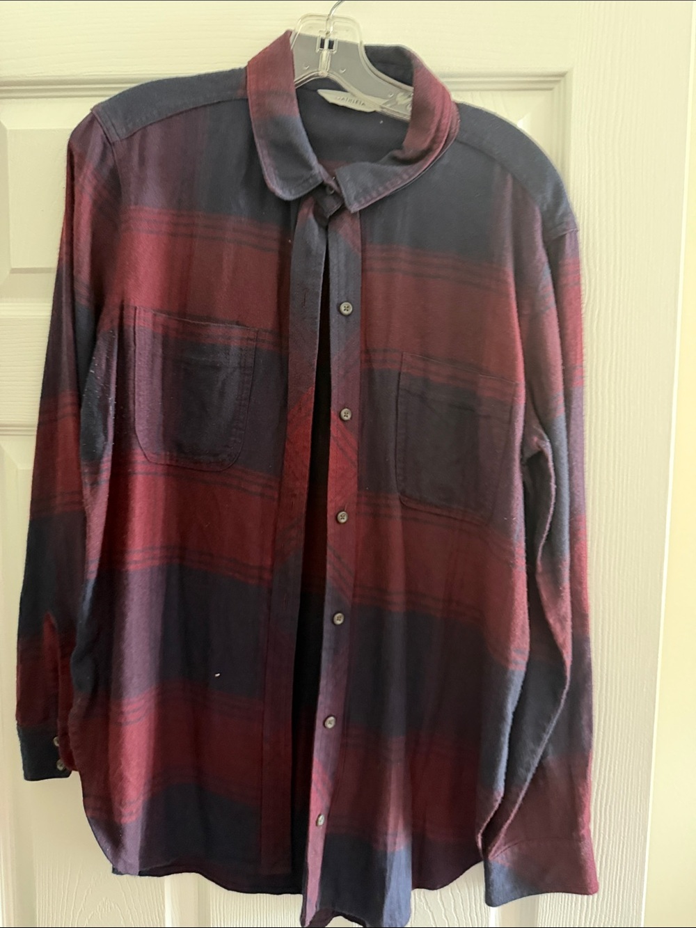 Athleta flannel button up. Burgundy and Navy Plaid Button-Up Shirt